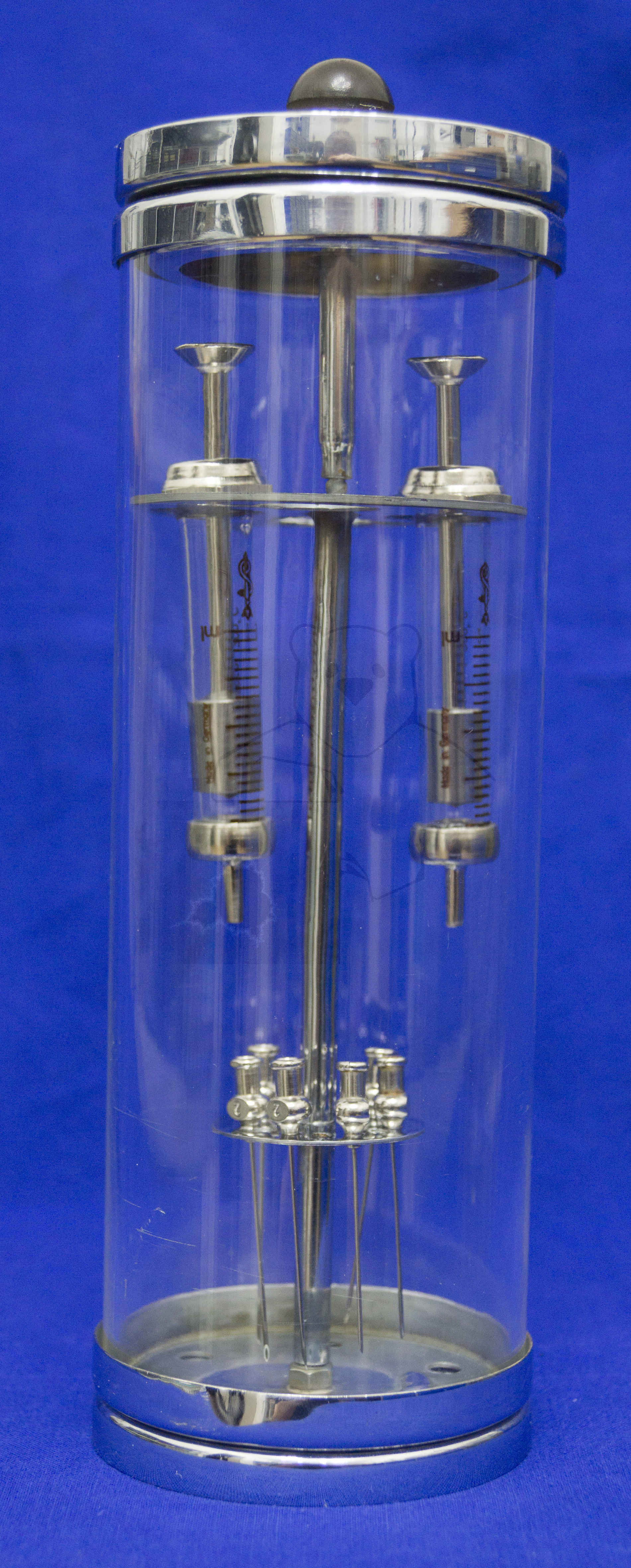 Glaszylinder zum Spritzen auskochen, Komplett montiert, mit Glaskolben